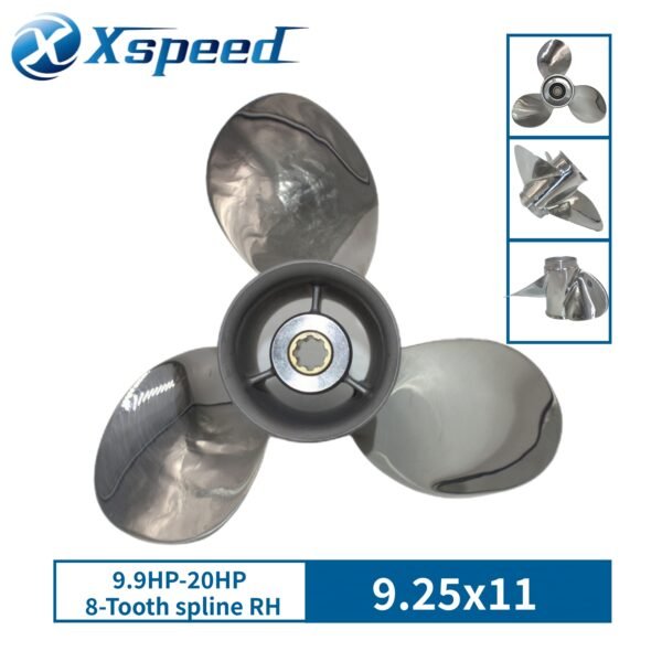 Yamaha 9.25x11-J Stainless Steel Propeller Replacement 3 Blade 8 Tooth RH 2-1/2" Gearcase 9.9-20HP Outboard Propeller