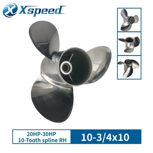 Yamaha 10-3/4x10-F Stainless Steel Propeller Replacement 3 Blade 10 Tooth RH 3" Gearcase 20-30HP Outboard Propeller MAR-GYT3B-02-10
