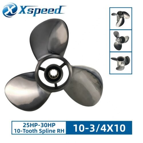 Mercury 10-3/4x10 Stainless Steel Propeller Replacement 3 Blade 10 Tooth RH 3" Gearcase 25-30HP for Japan Origin Tohatsu Outboard Propeller
