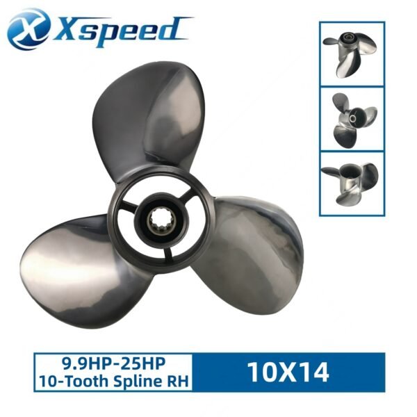 Mercury 10x14 Stainless Steel Propeller Replacement 3 Blade 10 Tooth RH 3" Gearcase 9.9-25HP Outboard Propeller