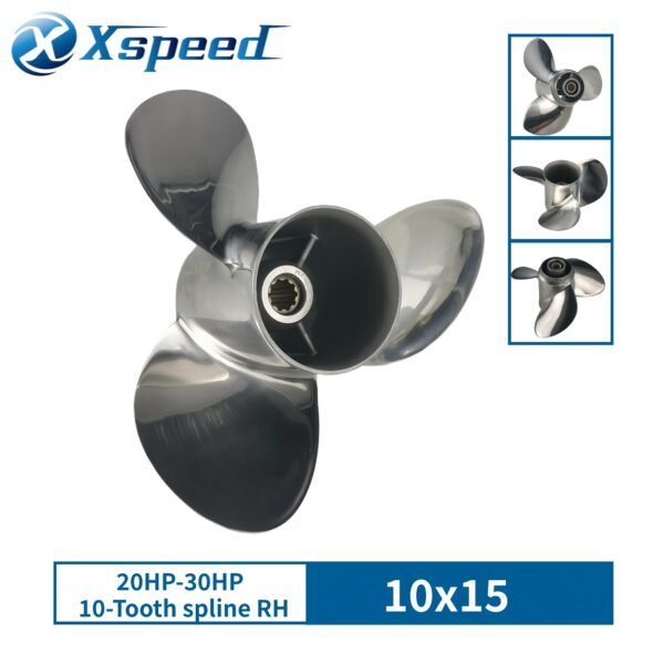 Yamaha 10x15-F Stainless Steel Propeller Replacement 3 Blade 10 Tooth RH 3" Gearcase 20-30HP Outboard Propeller