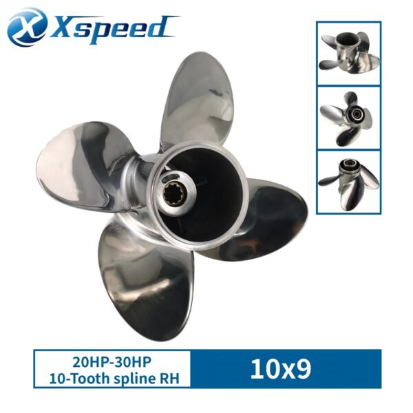 Yamaha 10x9-F Stainless Steel Propeller Replacement 4 Blade 10 Tooth RH 3" Gearcase 20-30HP Outboard Propeller