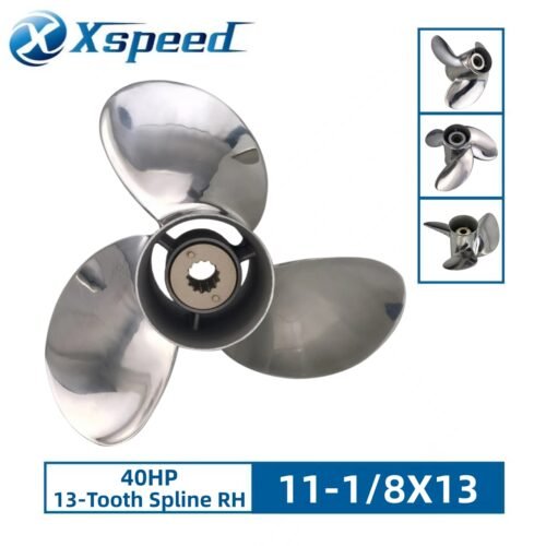 Mercury 11-1/8x13 Stainless Steel Propeller Replacement 3 Blade 13 Tooth RH 3-1/4" Gearcase 40HP for Japan Origin Tohatsu Outboard Propeller