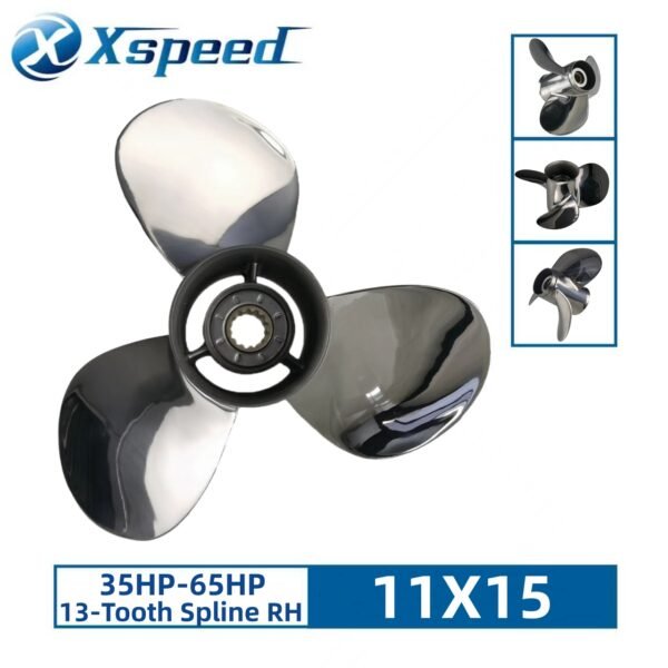 Suzuki 11x15 Stainless Steel Propeller Replacement 3 Blade 13 Tooth RH 3-1/4" Gearcase 35-65HP Outboard Propeller 990C0-00501-15P