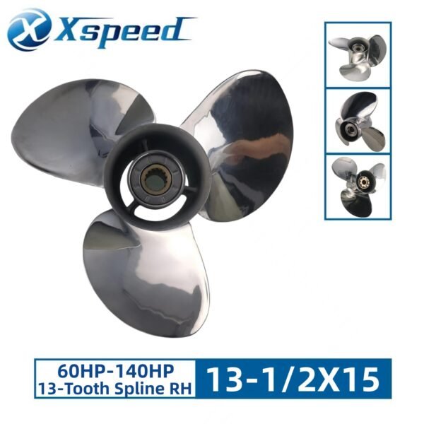 Suzuki 13-1/2x15 Stainless Steel Propeller Replacement 3 Blade 13 Tooth RH 4-1/4" Gearcase 60-140HP Outboard Propeller
