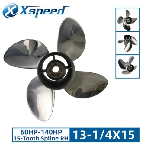 Suzuki 13-1/4x15 Stainless Steel Propeller Replacement 4 Blade 15 Tooth RH 4-1/4" Gearcase 60-140HP Outboard Propeller