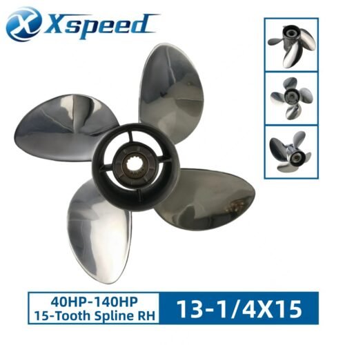 Mercury 13-1/4x15 Stainless Steel Propeller Replacement 4 Blade 15 Tooth RH 4-1/4" Gearcase 40-140HP Outboard Propeller