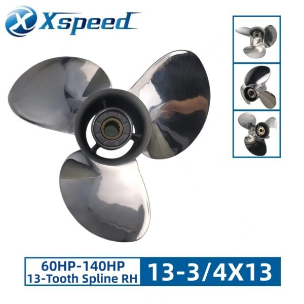Suzuki 13-3/4x13 Stainless Steel Propeller Replacement 3 Blade 13 Tooth RH 4-1/4" Gearcase 60-140HP Outboard Propeller