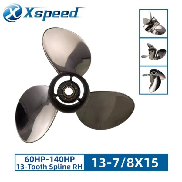 Suzuki 13-7/8x15 Stainless Steel Propeller Replacement 3 Blade 13 Tooth RH 4-1/4" Gearcase 60-140HP Outboard Propeller