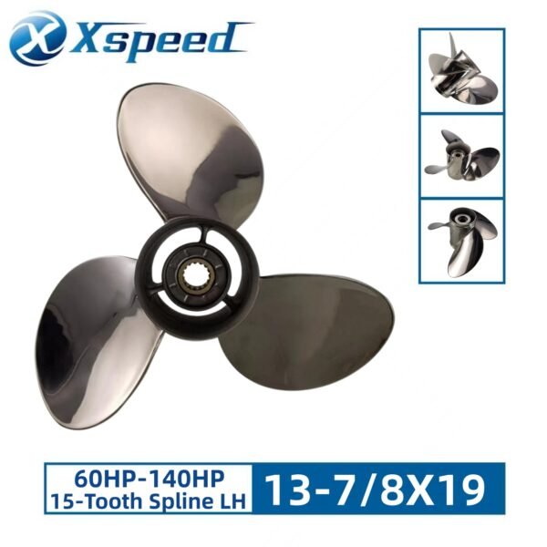 Suzuki 13-7/8x19 Stainless Steel Propeller Replacement 3 Blade 15 Tooth LH 4-1/4" Gearcase 60-140HP Outboard Propeller