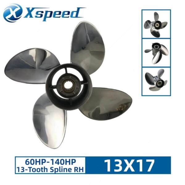Suzuki 13x17 Stainless Steel Propeller Replacement 4 Blade 13 Tooth RH 4-1/4" Gearcase 60-140HP Outboard Propeller
