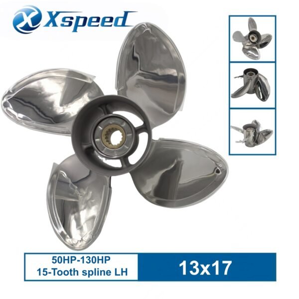 Yamaha 13x17-K Stainless Steel Propeller Replacement 4 Blade 15 Tooth LH 4-1/4" Gearcase 50-130HP Outboard Propeller
