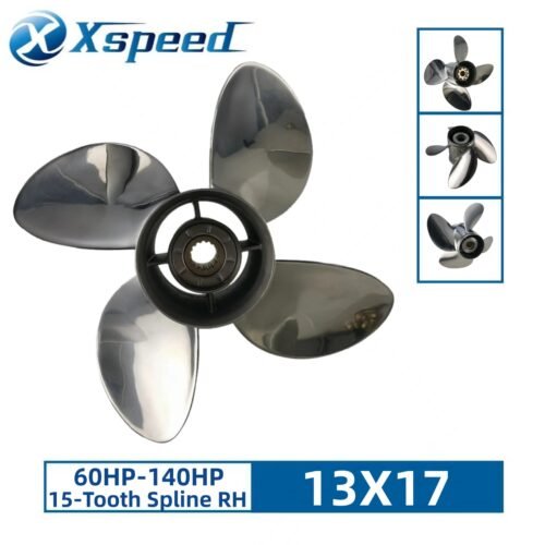 Suzuki 13x17 Stainless Steel Propeller Replacement 4 Blade 15 Tooth RH 4-1/4" Gearcase 60-140HP Outboard Propeller