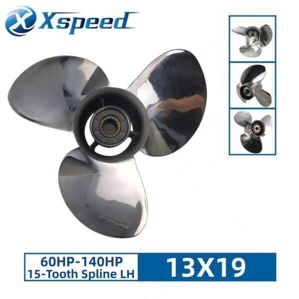 Suzuki 13x19 Stainless Steel Propeller Replacement 3 Blade 15 Tooth LH 4-1/4" Gearcase 60-140HP Outboard Propeller