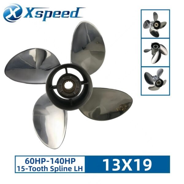 Suzuki 13x19 Stainless Steel Propeller Replacement 4 Blade 15 Tooth LH 4-1/4" Gearcase 60-140HP Outboard Propeller