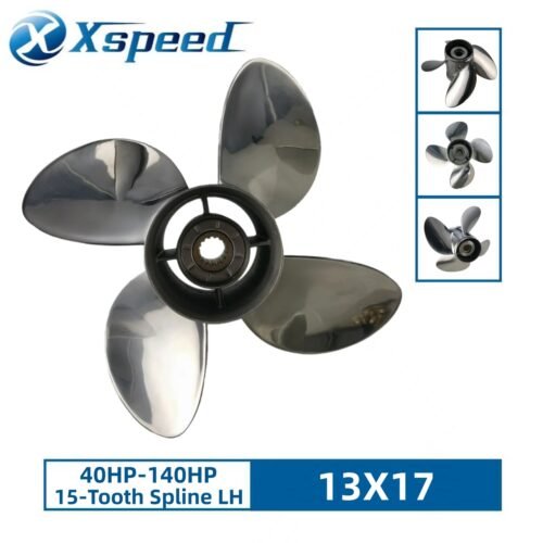 Mercury 13x17 Stainless Steel Propeller Replacement 4 Blade 15 Tooth LH 4-1/4" Gearcase 40-140HP Outboard Propeller