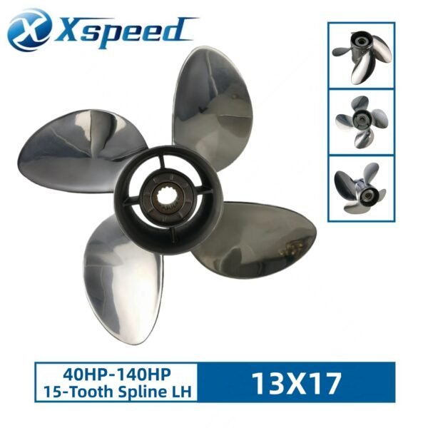 Mercury 13x17 Stainless Steel Propeller Replacement 4 Blade 15 Tooth LH 4-1/4" Gearcase 40-140HP Outboard Propeller