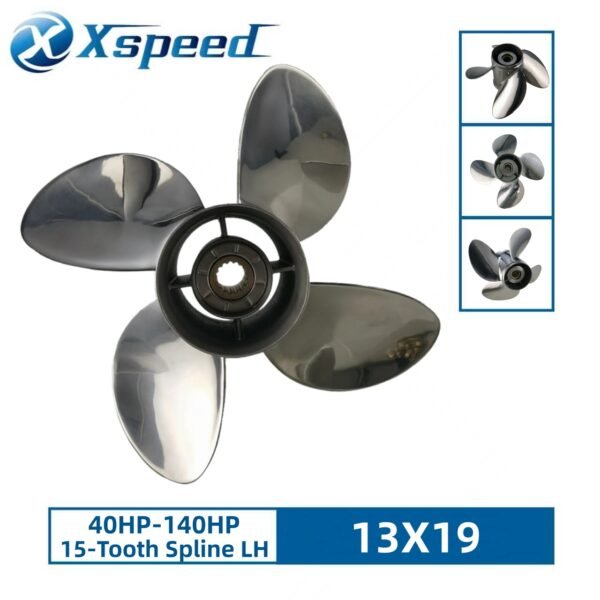 Mercury 13x19 Stainless Steel Propeller Replacement 4 Blade 15 Tooth LH 4-1/4" Gearcase 40-140HP Outboard Propeller