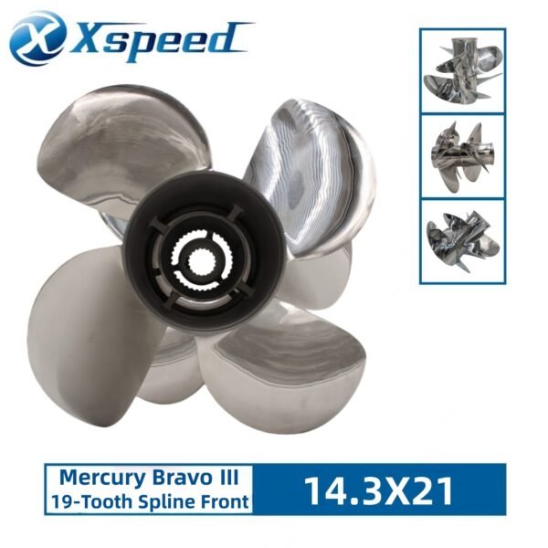 Mercury BRAVO Ⅲ Dual Props 14.3x21 Stainless Steel Propeller Replacement 3 Blade 19 Tooth Rear Outboard Propeller