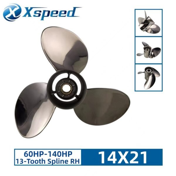 Suzuki 14x21 Stainless Steel Propeller Replacement 3 Blade 13 Tooth RH 4-1/4" Gearcase 60-140HP Outboard Propeller