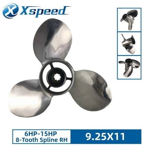 Mercury 9.25x11 Stainless Steel Propeller Replacement 3 Blade 8 Tooth RH 2-1/2" Gearcase 6-15HP Outboard Propeller