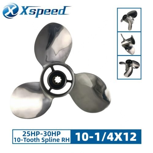 Johnson 10-1/4x12 Stainless Steel Propeller Replacement 3 Blade 10 Tooth RH 3" Gearcase 25-30HP Outboard Propeller