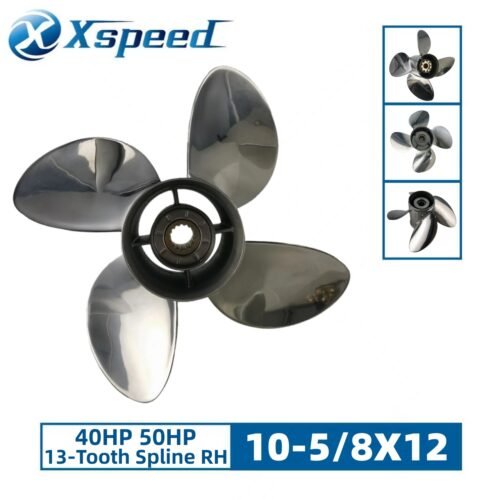 Johnson 10-5/8x12 Stainless Steel Propeller Replacement 4 Blade 13 Tooth RH 3-1/4" Gearcase 40 50HP Outboard Propeller