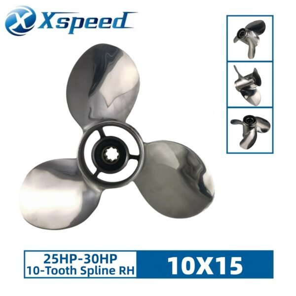 Johnson 10x15 Stainless Steel Propeller Replacement 3 Blade 10 Tooth RH 3" Gearcase 25-30HP Outboard Propeller