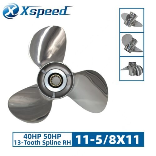 Johnson 11-5/8x11 Stainless Steel Propeller Replacement 3 Blade 13 Tooth RH 3-1/4" Gearcase 40 50HP Outboard Propeller