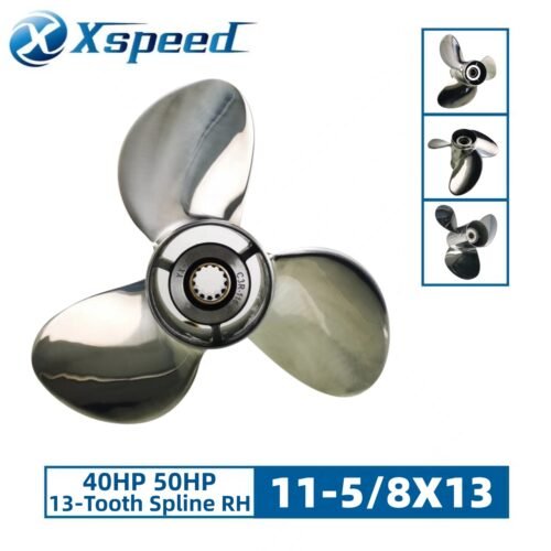 Johnson 11-5/8x13 Stainless Steel Propeller Replacement 3 Blade 13 Tooth RH 3-1/4" Gearcase 40 50HP Outboard Propeller