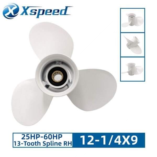 Yamaha 12-1/4x9 Aluminum Propeller Replacement 3 Blade 13 Tooth RH 3-1/2" Gearcase 25-60HP Outboard Propeller 663-45956-01-EL