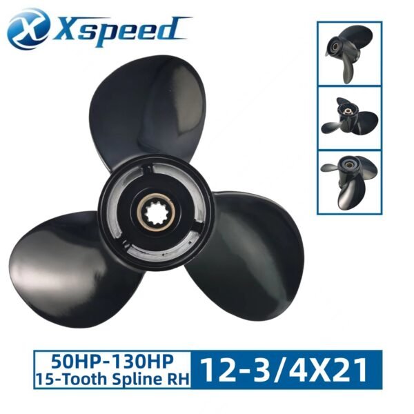 Yamaha 12-3/4x21 Aluminum Propeller Replacement 3 Blade 15 Tooth RH 4-1/4" Gearcase 50-130HP Outboard Propeller