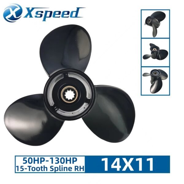 Yamaha 14x11 Aluminum Propeller Replacement 3 Blade 15 Tooth RH 4-1/4" Gearcase 50-130HP Outboard Propeller