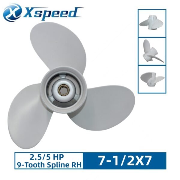 Yamaha 7-1/2x7 Aluminum Propeller Replacement 3 Blade 9 Tooth RH 2.5/5 HP Outboard Propeller 6E0-45943-01-EL