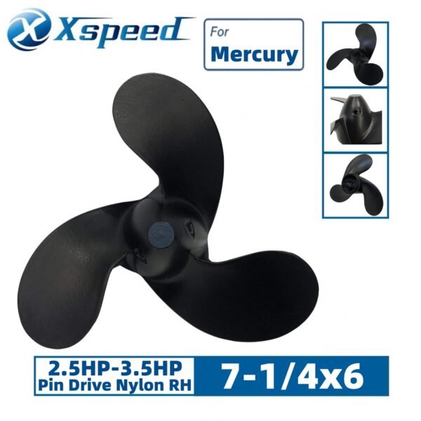 Mercury 7-1/4x6 Nylon Propeller Replacement 3 Blade RH 2.5-3.5HP Pin Drive Outboard Propeller