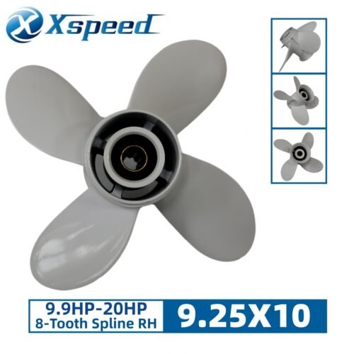 Yamaha 9.25x10 Aluminum Propeller Replacement 4 Blade 8 Tooth RH 2-1/2" Gearcase 9.9-20HP Outboard Propeller