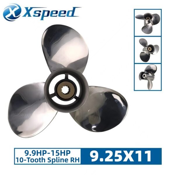 Johnson 9.25x11 Stainless Steel Propeller Replacement 3 Blade 10 Tooth RH 2-1/2" Gearcase 9.9-15HP Outboard Propeller