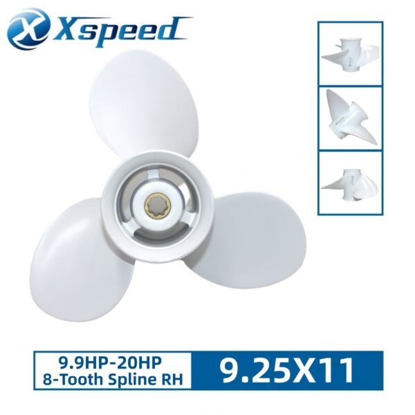 Yamaha 9.25x11 Aluminum Propeller Replacement 3 Blade 8 Tooth RH 2-1/2" Gearcase 9.9-20HP Outboard Propeller 63V-45943-10-EL