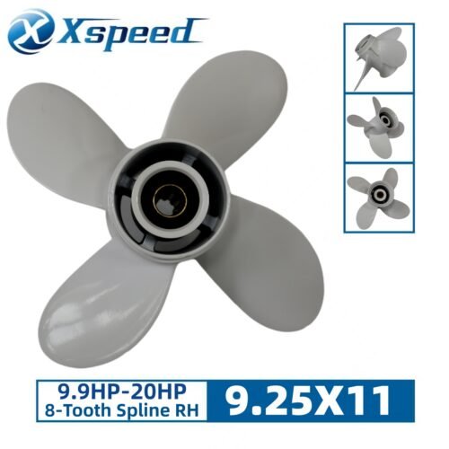 Yamaha 9.25x11 Aluminum Propeller Replacement 4 Blade 8 Tooth RH 2-1/2" Gearcase 9.9-20HP Outboard Propeller