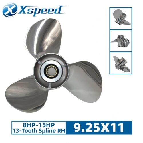 Johnson 9.25x11 Stainless Steel Propeller Replacement 3 Blade 13 Tooth RH 2-1/2" Gearcase 8-15HP Outboard Propeller