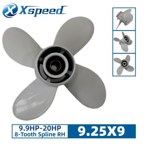 Yamaha 9.25x9 Aluminum Propeller Replacement 4 Blade 8 Tooth RH 2-1/2" Gearcase 9.9-20HP Outboard Propeller