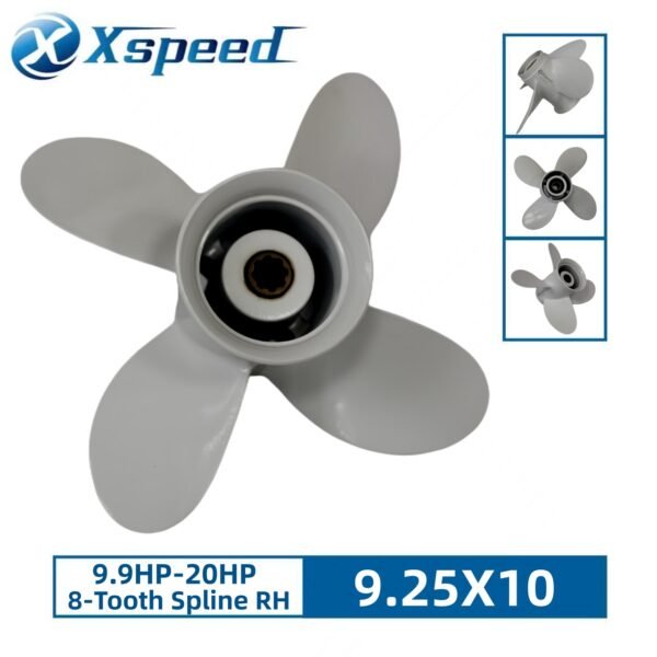 Yamaha 9.25x10 Aluminum Propeller Replacement 4 Blade 8 Tooth RH 2-1/2" Gearcase 9.9-20HP Outboard Propeller