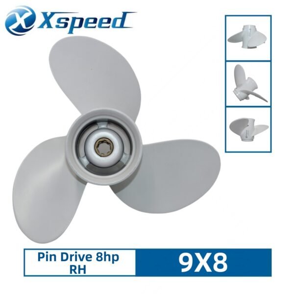Yamaha 9x8 Aluminum Propeller Replacement 3 Blade RH Pin Drive for 8HP Outboard Propeller