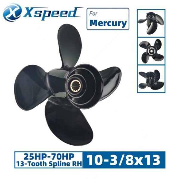 Mercury 10-3/8x13 Aluminum Propeller Replacement 4 Blade 13 Tooth RH 3-1/4" Gearcase 25-70HP Outboard Propeller OEM 48-8M8026630