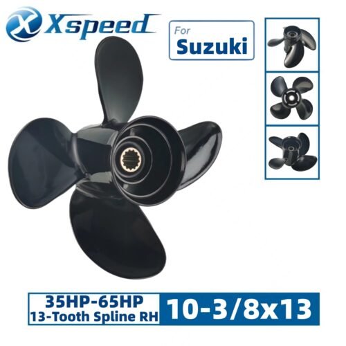 Suzuki 10-3/8x13 Aluminum Propeller Replacement 4 Blade 13 Tooth RH 3-1/4" Gearcase 35-65HP Outboard Propeller