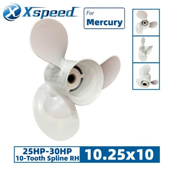 Mercury 10.25x10 Aluminum Propeller Replacement 3 Blade 10 Tooth RH 3" Gearcase 25-30HP Outboard Propeller