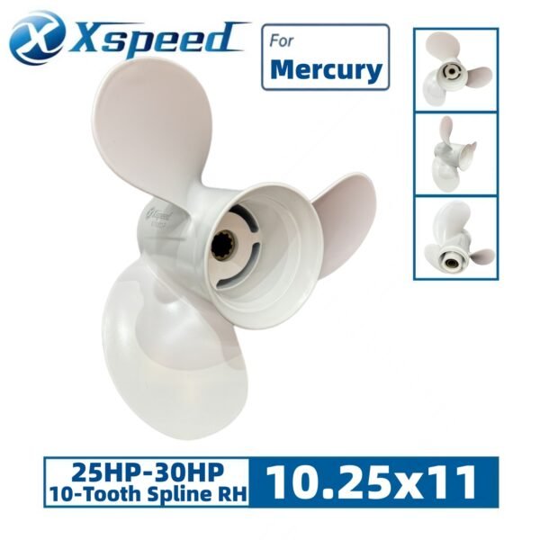 Mercury 10.25x11 Aluminum Propeller Replacement 3 Blade 10 Tooth RH 3" Gearcase 25-30HP Outboard Propeller