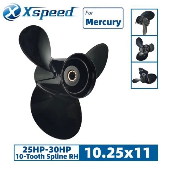 Mercury 10.25x11 Aluminum Propeller Replacement 3 Blade 10 Tooth RH 3" Gearcase 25-30HP Outboard Propeller