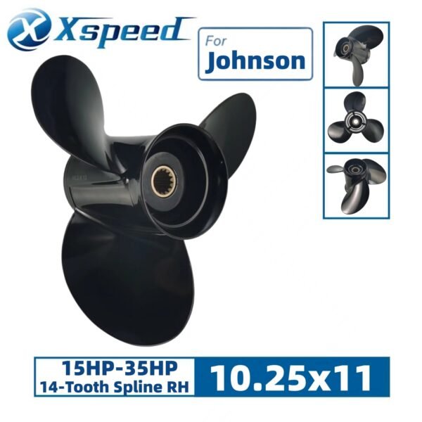 Johnson 10.25x11 Aluminum Propeller Replacement 3 Blade 14 Tooth RH 3" Gearcase 15-35HP Outboard Propeller OEM 765049