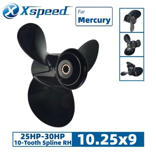 Mercury 10.25x9 Aluminum Propeller Replacement 3 Blade 10 Tooth RH 3" Gearcase 25-30HP Outboard Propeller